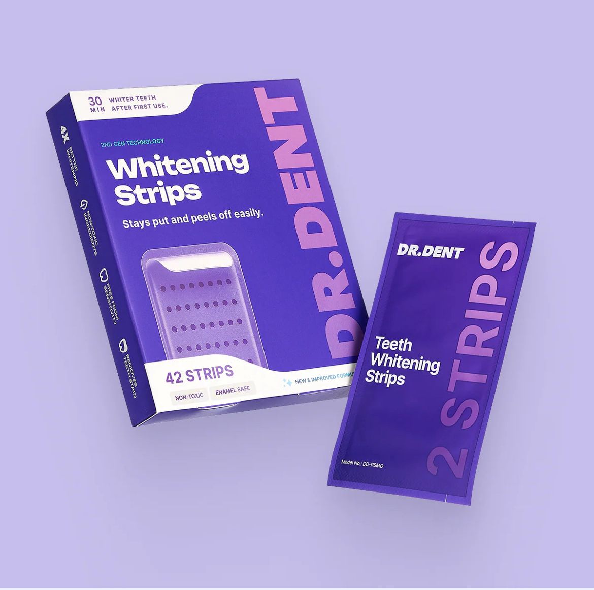 Dr Dent – Tiras Blanqueadoras Moradas para una Sonrisa Más Blanca 💜✨