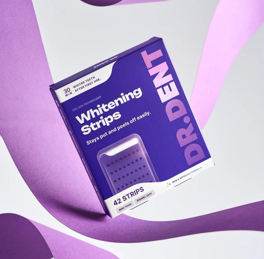 Dr Dent – Tiras Blanqueadoras Moradas para una Sonrisa Más Blanca 💜✨